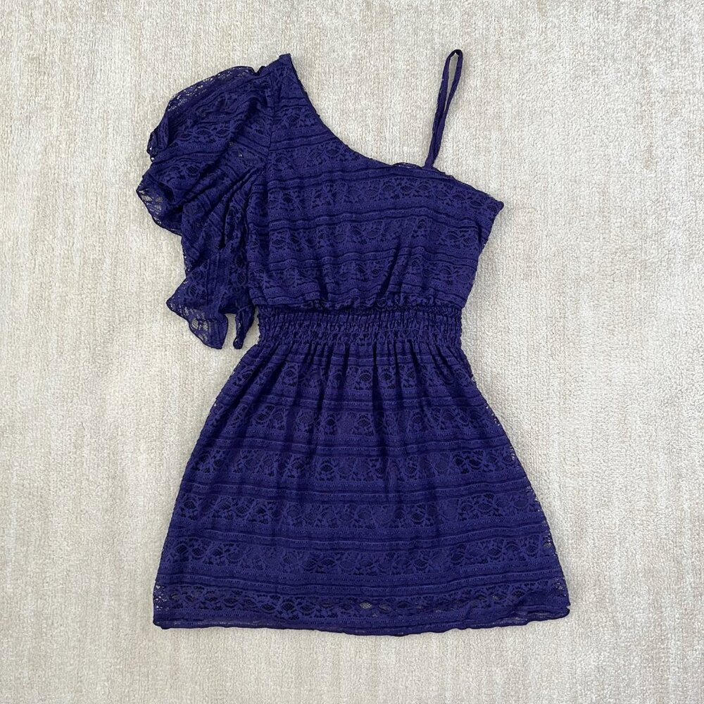 My Michelle Stretch Lace Asymmetric Cocktail Mini Dress L